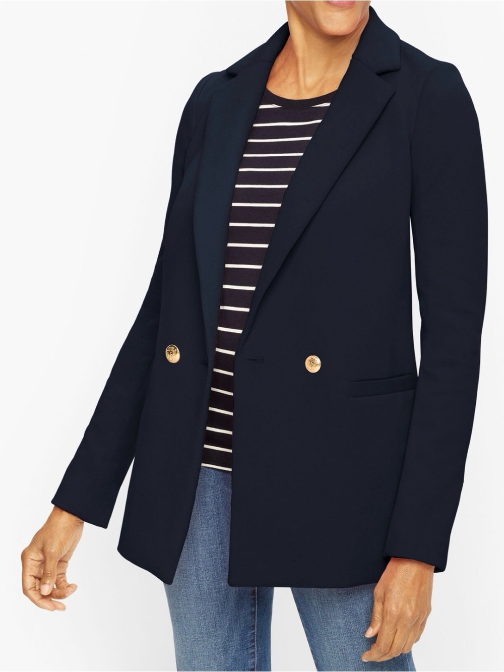 Talbots DOUBLE KNIT LONG BLAZER in blue Size 12